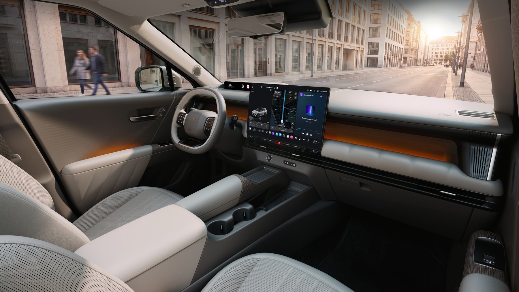Salpicadero del nuevo Hyundai Tucson 2027 con la pantalla del sistema Pleos Connect y la iluminación ambiental