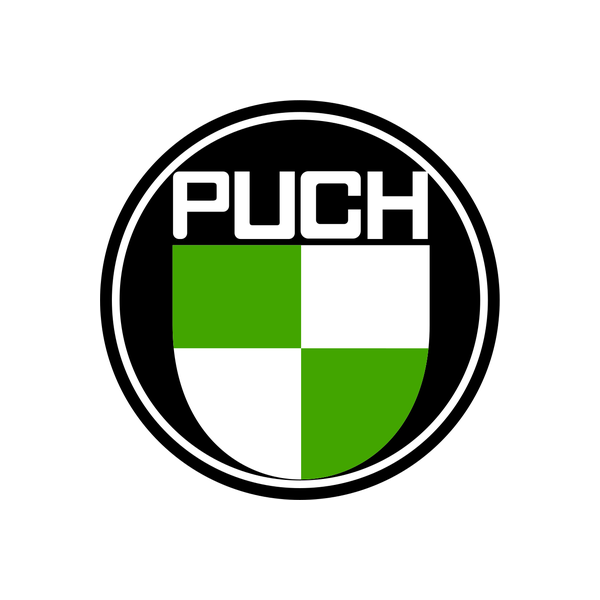 Logo de Puch: un escudo con el nombre PUCH